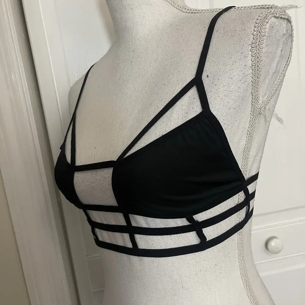 Women’s Sexy Bra Cross Lines Sexy Strappy Lightweight Lingerie No Pad Black S-L